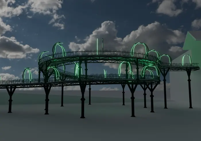 City Bridge concept render — outdoor LED walkway at night