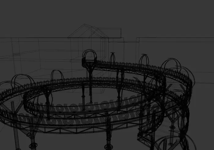 City Bridge concept render — circular tiered seating and walkway