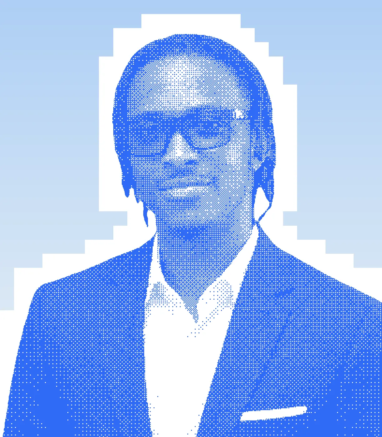 JB, Co-founder · Lead, SPCS Build, in a blue halftone portrait treatment