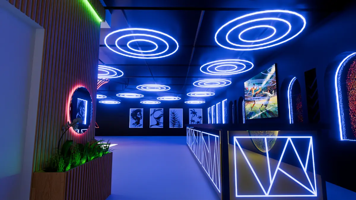 Interior detail with backlit joinery and accent lines