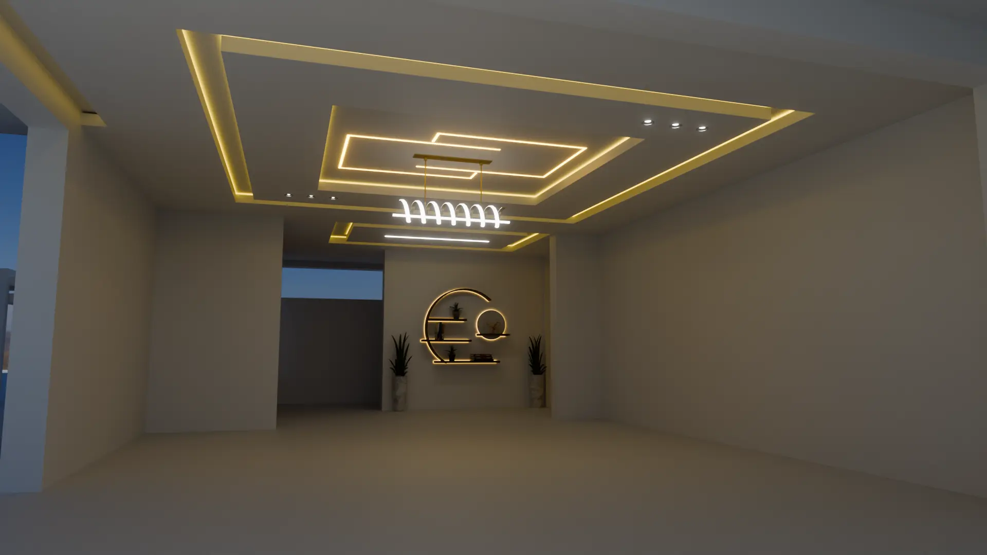 Layered ceiling lighting with recessed LED lines by SPCS Build