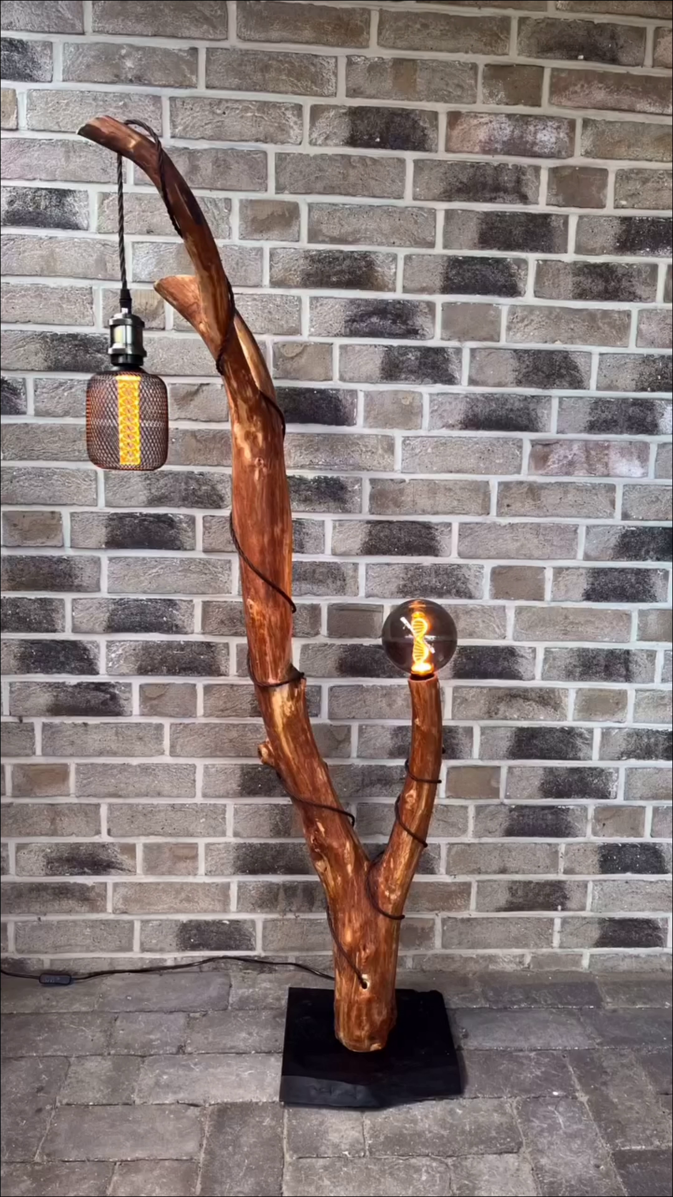 Natural driftwood floor lamp with Edison bulbs