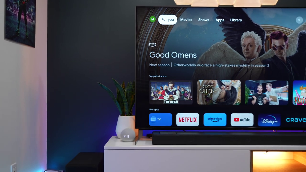 Complete entertainment wall with TV and ambient lighting