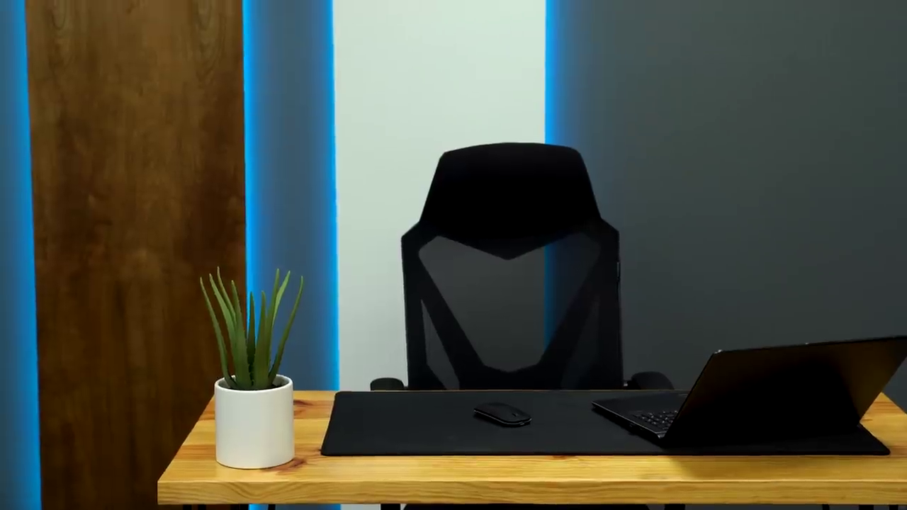 Home office desk setup with RGB accent lighting