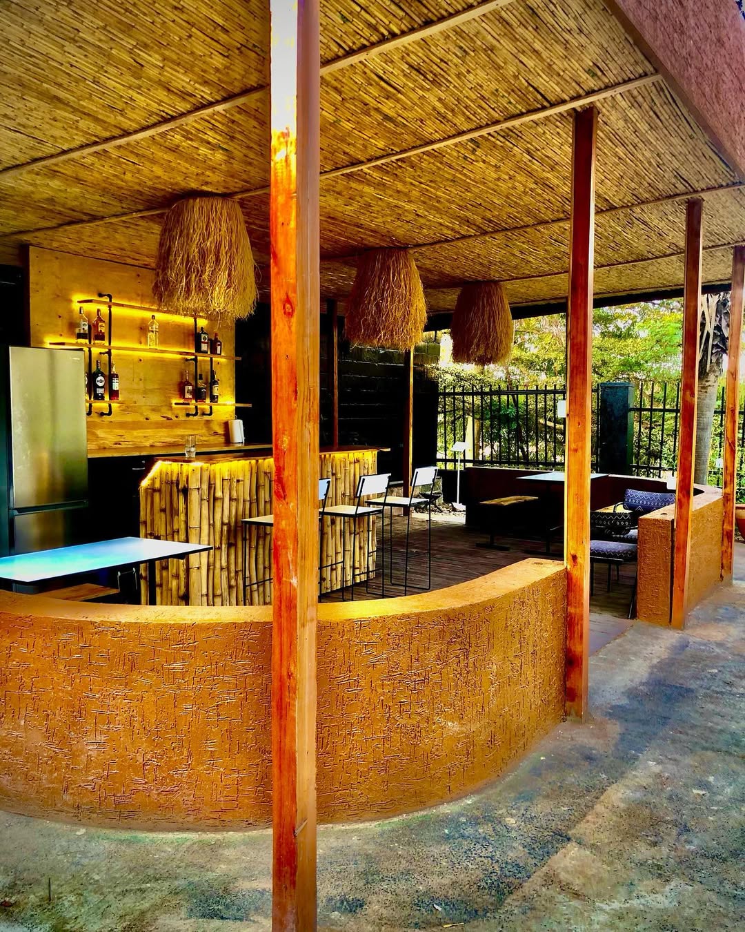 Outdoor bamboo bar and lounge space