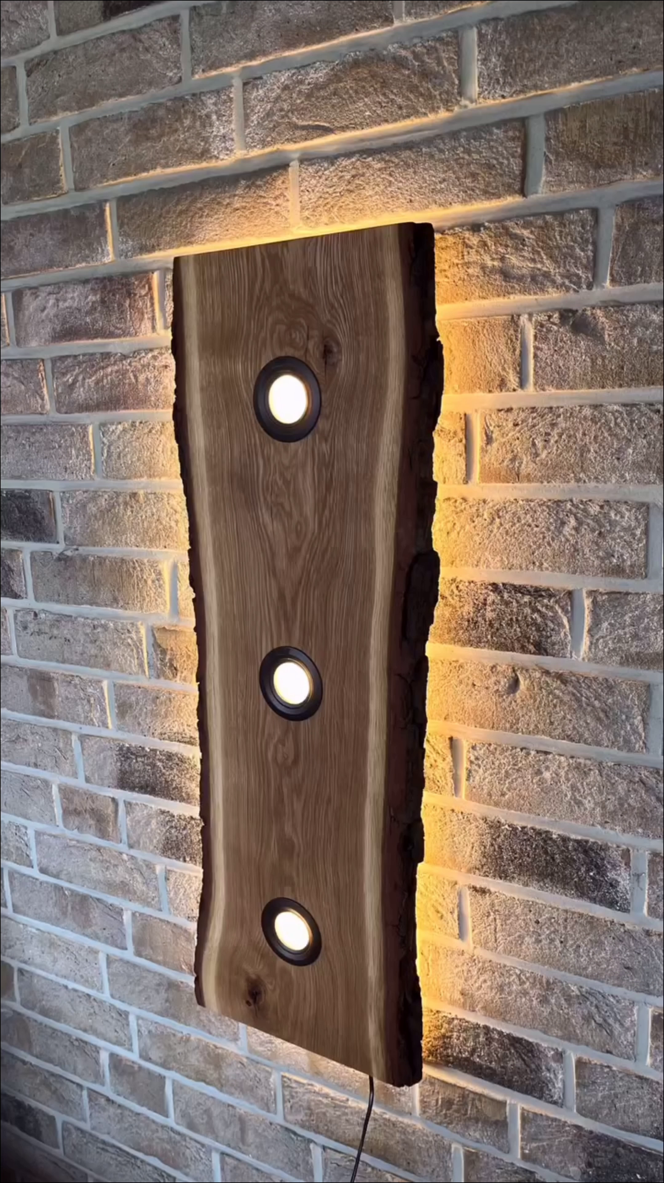 Live-edge wood slab with built-in spotlights