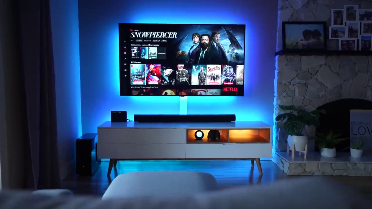 TV lounge with layered ambient lighting